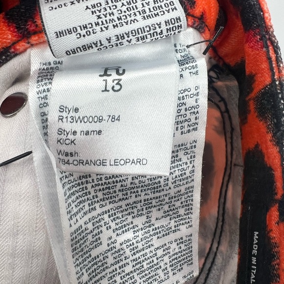R13 Kick Fit Stretch Leopard Mid Rise Flare Jeans In Orange Leopard - Picture 7 of 7